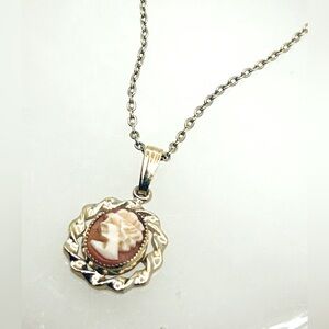 Vintage Cameo Locket Necklace in 14k GF On Gold Tone Chain 18"